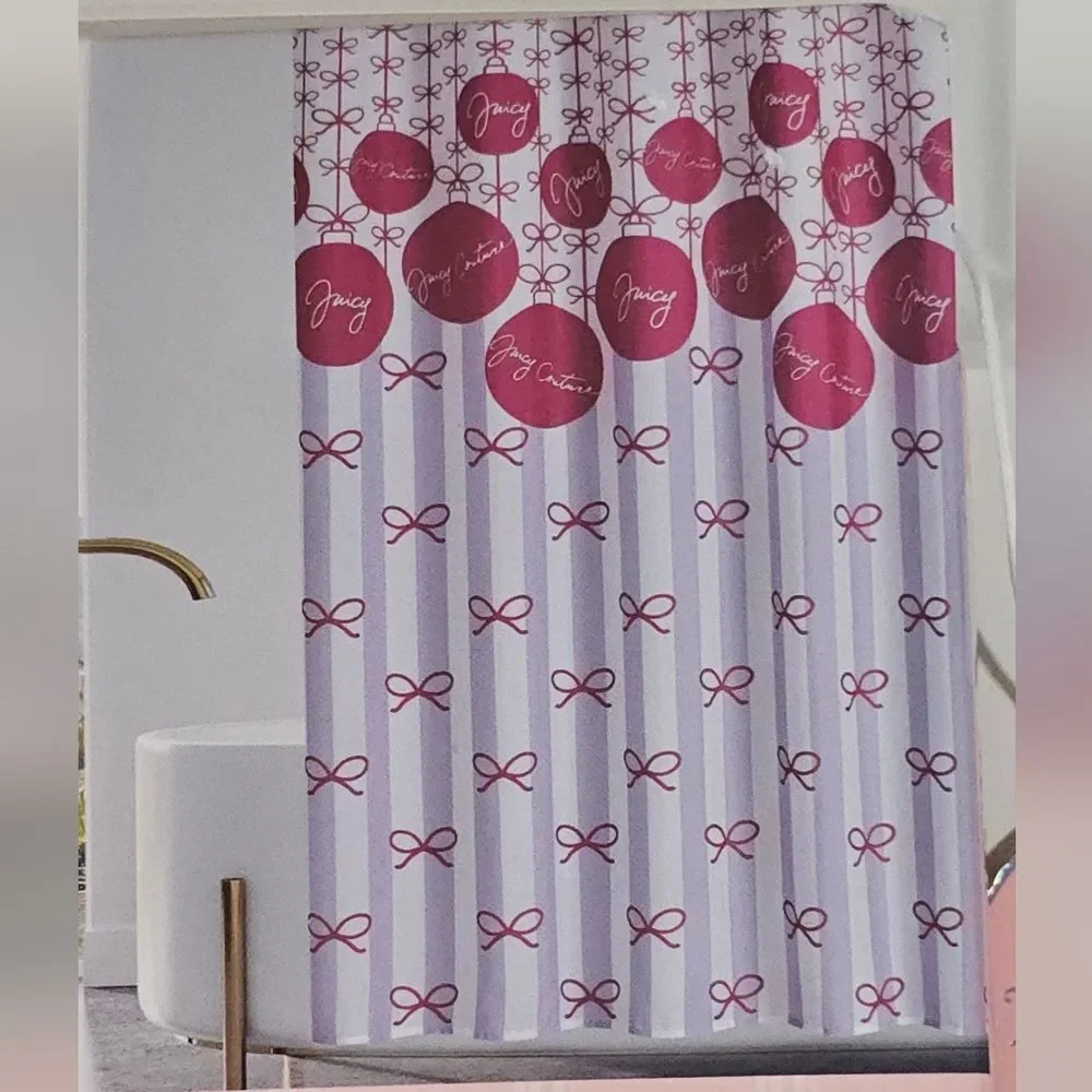 Juicy Couture Shower Curtain Cute Pink Lilac White Stripes And Bows Shower Set